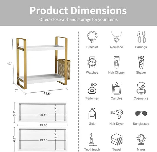 LEMIKKLE Bathroom Counter Organizer with Basket, Perfume,Makeup Organizers for Vanity,Storage Organizers for Bathroom, Kitchen, Dresser(White)