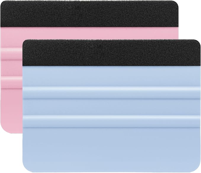AMZDEPOT Squeegee for Vinyl, 4 Inch, SkyBlue and Pink, 2 Pcs | Extra 2 Felt Replacements, Car Wrap, Craft Sign Making, DIY Crafting, Window