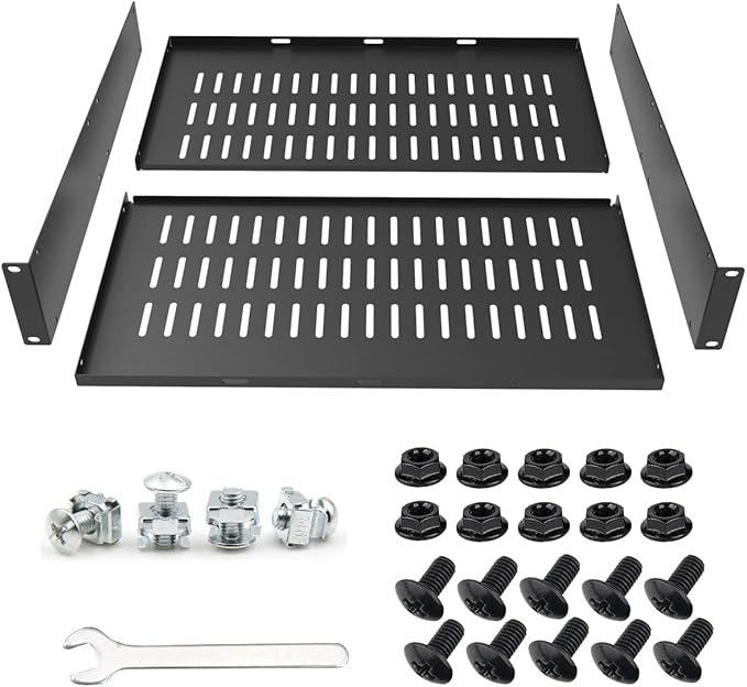 2U 16" Server Rack Shelf for 19-inch Network Rack or Cabinet | Universal Vented Rack Mount Cantilever Tray -16 Inch Deep for Server, IT & Sound Equipment Black (2U16InD)