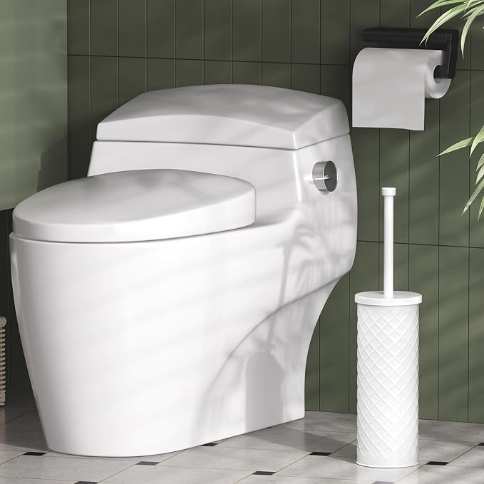 Toilet Bowl Brush and Holder Set 3 Pack with 6 Extra Brush Heads | Extra Long Handle with Splash Guard Cover, Tool-Free Installation, Bathroom Space-Saving, Cleaner Sets for Apartments, RV (White)
