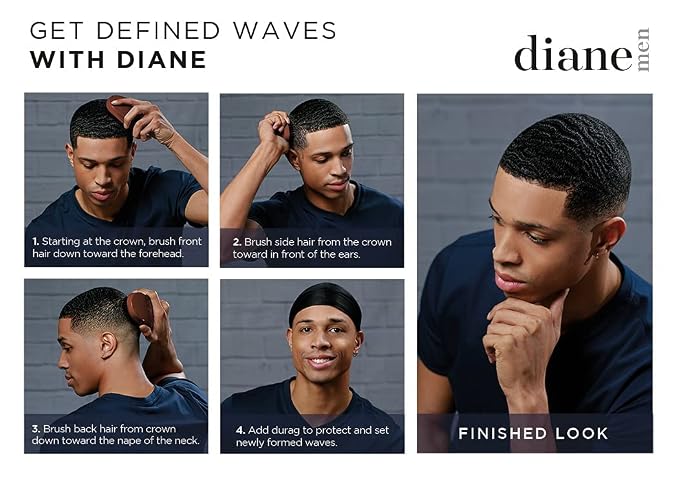 Diane Premium 100% Boar Bristle Styling Brush for Men and Barbers – Medium Bristles for Thick Coarse Hair – Use for Detangling, Smoothing, Wave Styles, Soft on Scalp, Restore Shine and Texture