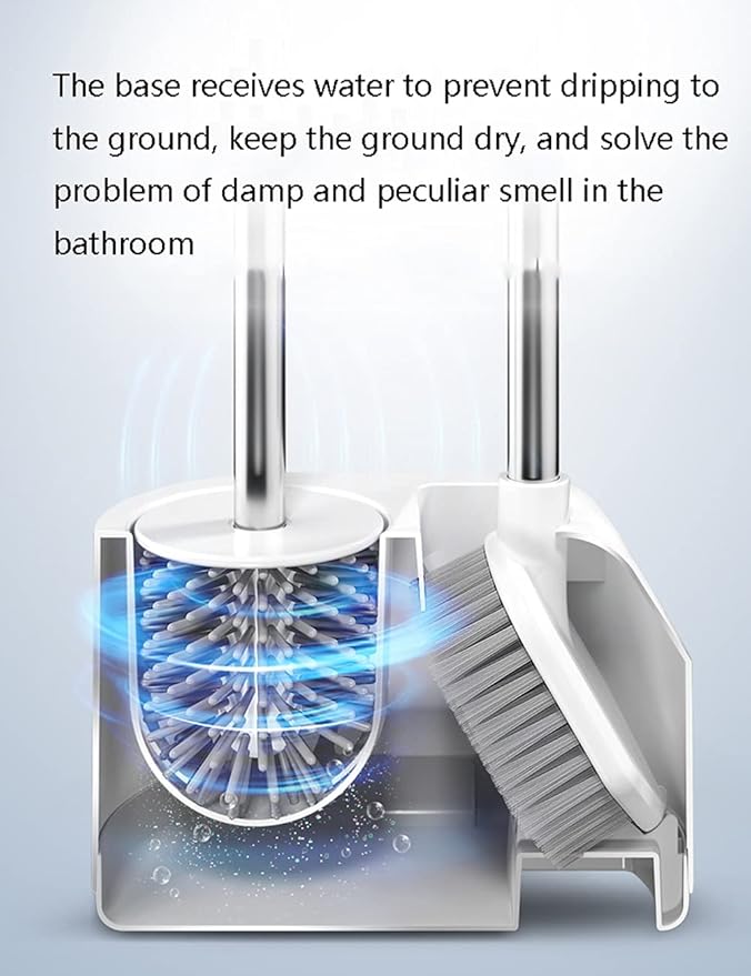 Multifunction Double Brush Toilet Brush Holder, Long Handle Wall-Mounted Toilet Brush Plunger Set, Ventilated Quick-Drying Silicone (Color : Gray, Size : Wall Hanging)