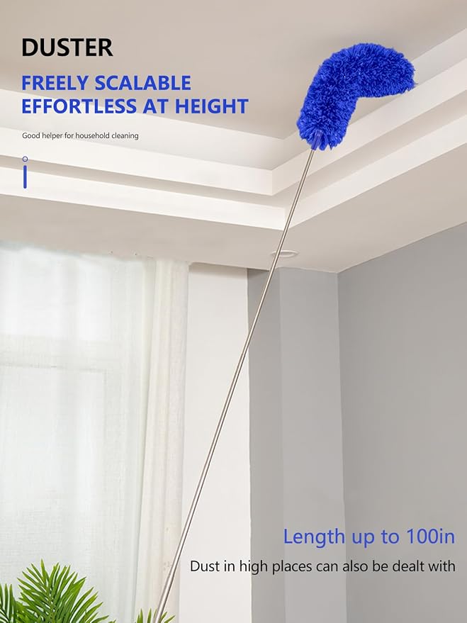 SetSail Dusters and Cobweb Duster with Extension Pole for Cleaning, Blue | 100-inch Extra-Long, Bendable Microfiber Head, Cobweb Brush Washable, Ceiling Fan Cleaner Duster Kit