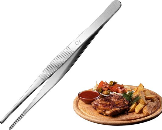 Aniso long tweezers with precision serrated kitchen tweezers tongs for barbecue and hand-made stainless steel cooking tweezers(6 inches)