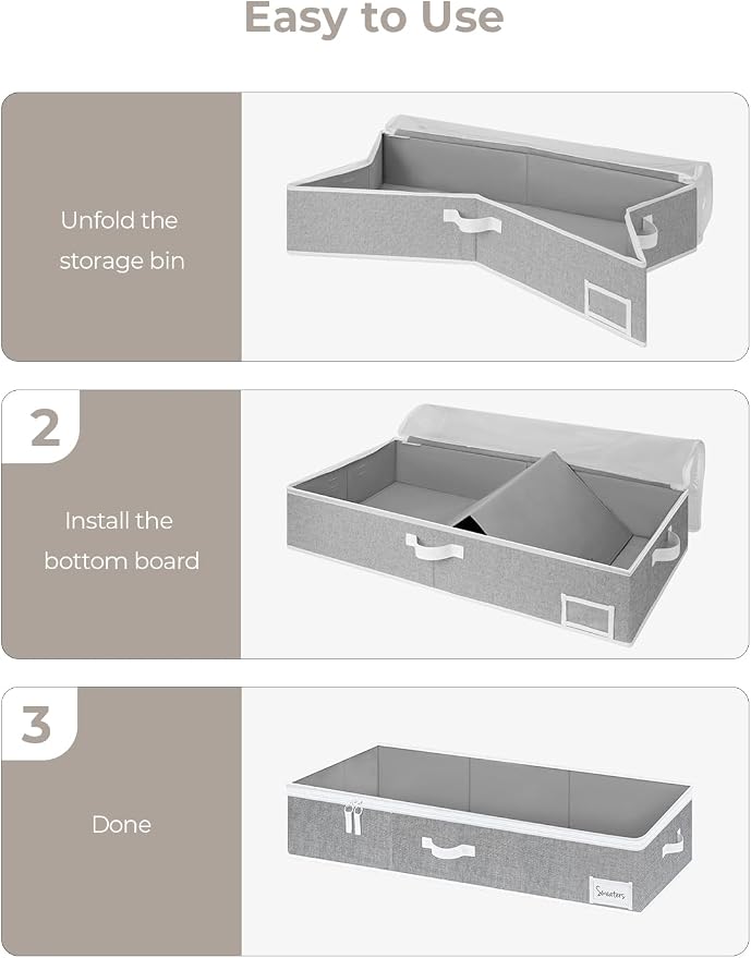 StorageWorks Under Bed Storage Containers with Handles and Label Holder, 2 Pack Ultra-thick Fabric Underbed Bins, Closet Organizer for Clothes, Blankets, Sweater
