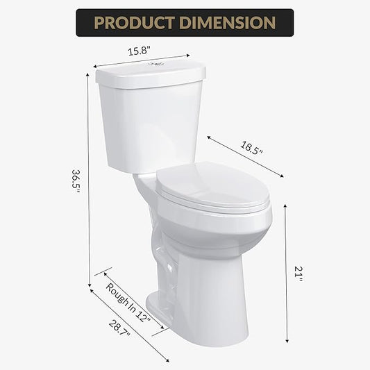 Two Piece Toilet 21 inch Chair Height Elongated Bowl, Dual Top Controls, High Seat Toilet for Seniors, Comfortable Bathroom Toilet with Soft-Close Seat White
