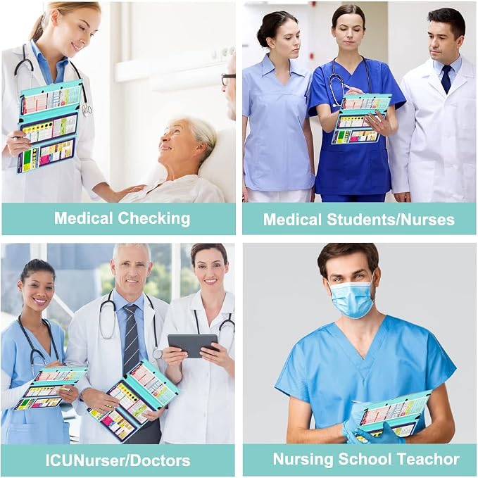 Vuzvuv Foldable Nursing Clipboard Nurse Clip Board-1pcs 3 Layers Mint Blue | Sturdy Lightweight Plastic, Fits Pockets/Bags, Built-In Medical Cheat Sheets, for Nurses, Doctors, Medical Students