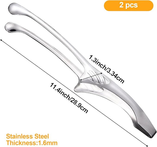 2 Pieces Stainless Steel Grill Tongs for Korean and Japanese BBQ Clean & Convenient Use,Non-Slip Serrated Tips,Ideal for Cooking Self-Standing Tongs for Salad,Grill,Camping,Buffet,Oven (11.4inch)