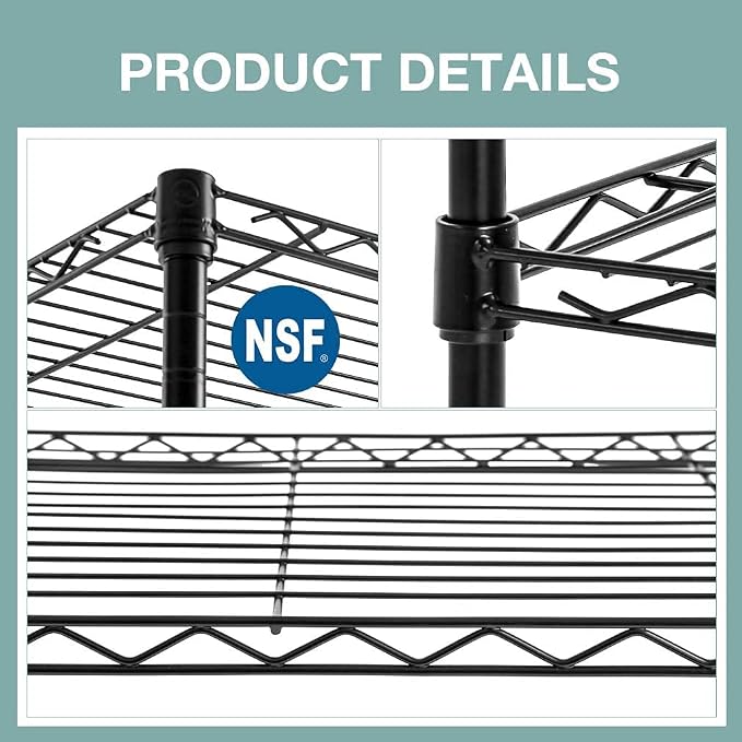 FDW 14Dx24Wx60H Wire Rack 5 Shelf Storage Unit Wire Shelving Unit Metal Shelf Organizer Heavy Duty Certification Commercial Grade Rack Utility for Bathroom Office Kitchen (Black)