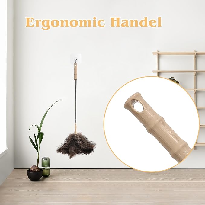 Extendable Ostrich Feather Duster 27-94 Inch, Natural Cleaning Duster Extension Pole Reusable for High Ceilings, Fans, Blinds, Furniture, Interior & Roof Dusting(one Pack)