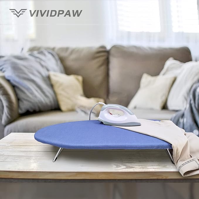VividPaw Tabletop Ironing Board Cover and Pad 12.5 x 32, Elastic Edge, Silicone Coated, Resist Scorching, Heavy Duty Padded Cover for Mini Small Iron Board (Blue, 12.5" x 32")