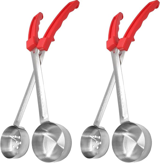 4PCS 2 oz Portion Control Serving Spoons,Measuring Ladle Scoops Food Utensils,Proportion Manage Slotted and Unslotted Scoops for Weight Loss/Kitchen(Red)