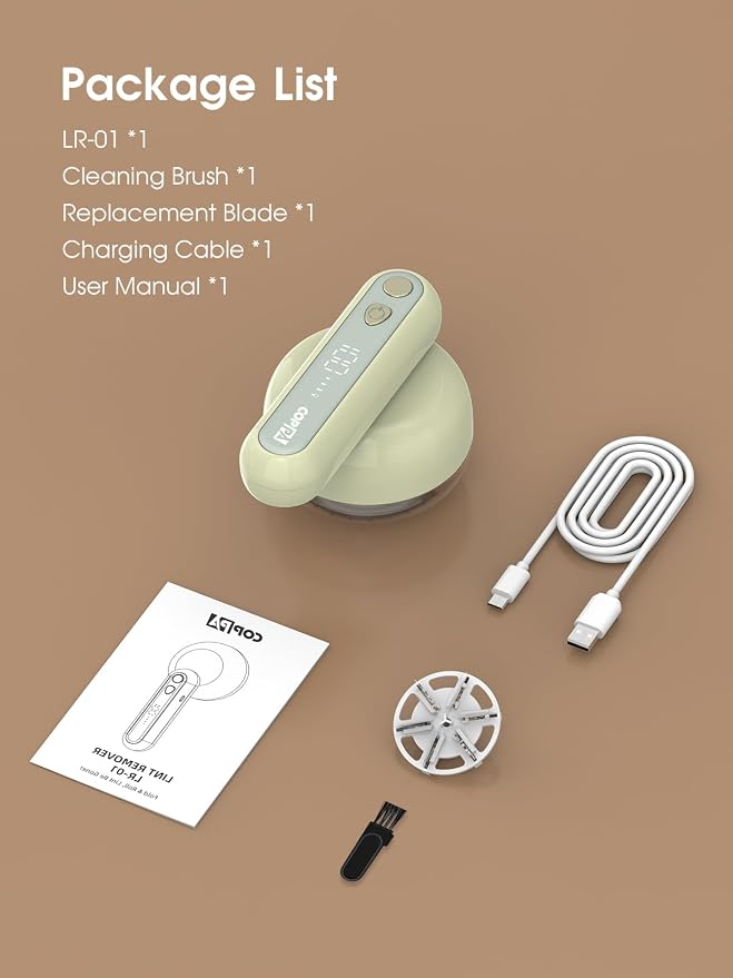COPPA Lint Remover, LR-01 Remove Fuzz Lint USB-C Rechargeable 6 Blades & 3 Speed Mode Shut-Off Protection Portable Fuzz Remover with Battery Display for Clothing Furniture Curtain