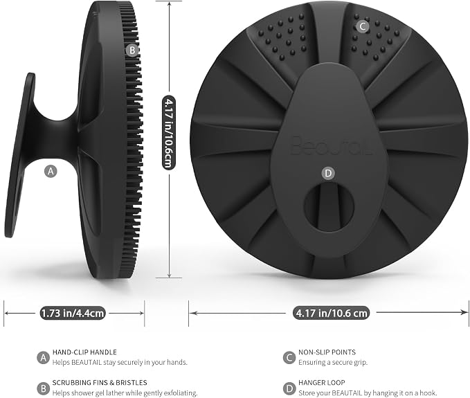 Silicone Body Scrubber, BEAUTAIL Gentle Exfoliating Brush for All Skin Type | Lather Well Shower Scrubber for Body, Bathroom Essentials for Women, Men & Kids, More Hygienic than Loofah. 1-Pack, Black