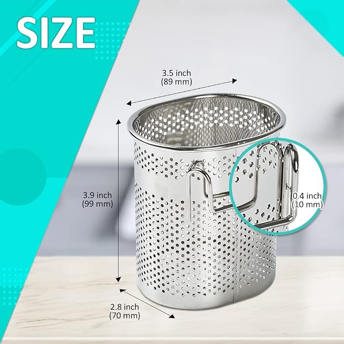 HOME&I Silverware Drying Basket for Dish Rack, Compact Oval SUS 304 Stainless Steel Hanging Utensil Holder, Cutlery Caddy for Kitchen Sink & Countertop