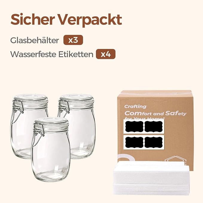 ComSaf Round Glass Jars with Airtight Lids 34 oz 3 Pack Apothecary Coffee | Cookie candy storage, Coffee food storage, Farmhouse decor, Kitchen counter display, Cabinet pantry jars, Snacks