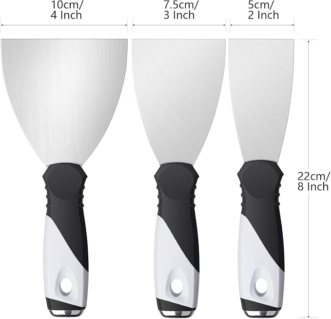 Mister Rui 3Pack 3" 5" 6" Stainless Putty Knife & Paint Scraper, Hammer End | 3" 5" 6" stainless putty knife and paint scraper with hammer end. for wood, paint removal, taping. Durable & rust-resistant