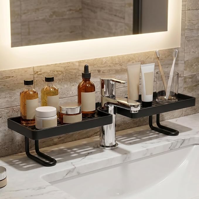 2026 New No-Drill Kitchen Sink Sponge Holder, Over-Faucet Storage Shelf with Drain Rack Organizer (Black)
