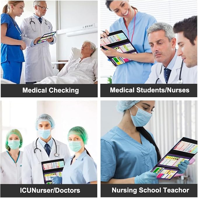 Vuzvuv Black Foldable Nursing Clipboard Nurse Clip Board-1pcs 3 Layers | Sturdy Lightweight Plastic, Fits Pockets/Bags, Built-In Medical Cheat Sheets, for Nurses, Doctors, Medical Students