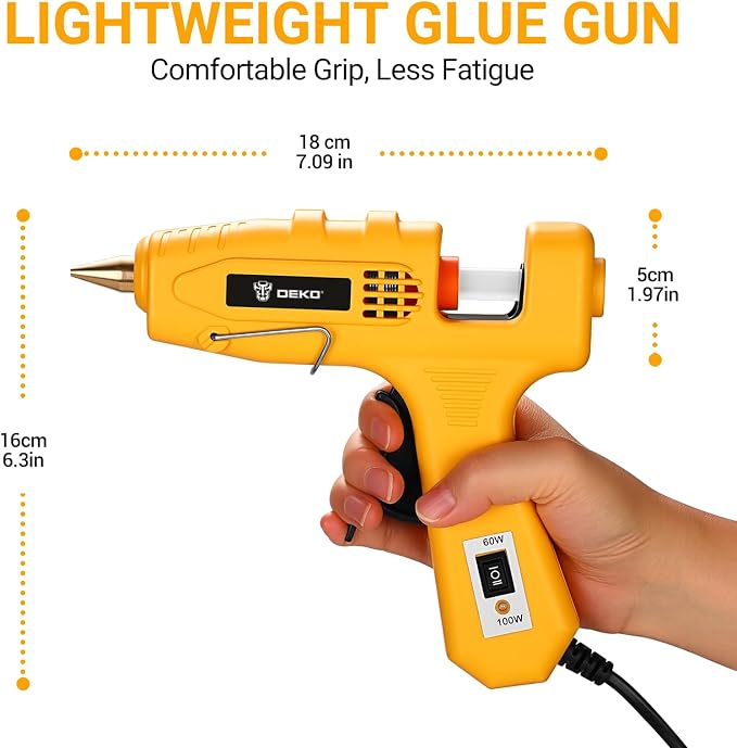 Hot Glue Gun Full Size: DEKOPRO 60/100Watt Dual Temp Hot Glue Gun Kit with 25 Glue Sticks, Organize Storage Case, Heavy Duty Heat Glue Gun Tool Set for Home Repair, Art & Crafts, DIY, Yellow
