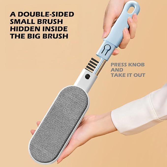 2PCS Lint Brushes for Clothes, Cat Dog Hair Remover for Lundary, Self-Cleaning Lint Remover for Bed Sofa Coat, Best Hair Cleaning Brushes Better Than Lint Roller (Large Pink and Mini Blue)