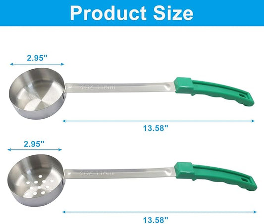 Hordion 4 Pcs Portion Control Serving Spoons Ladle Scoops, Food Measuring Ladle Utensils Proportion Manage Slotted and Unslotted Scoops for Weight Loss(Green, 4oz)