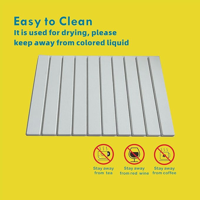 Large Stone Drying Mat for Kitchen Counter, 24"x16" Fast-Drying Super-Absorbent Diatomaceous Dish Drying Mat, Collapsible Dish Drying Stone for Dishes, Bottles, Cups, Any Countertop