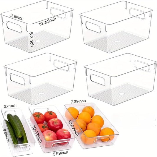 7 Pack Refrigerator Organizer Bins, 4 Sizes Stackable Clear Pantry Storage Bins with Handles for Fridge, Freezer, Shelves, Drawer, Bins, Snack Organizer for Home & Kitchen