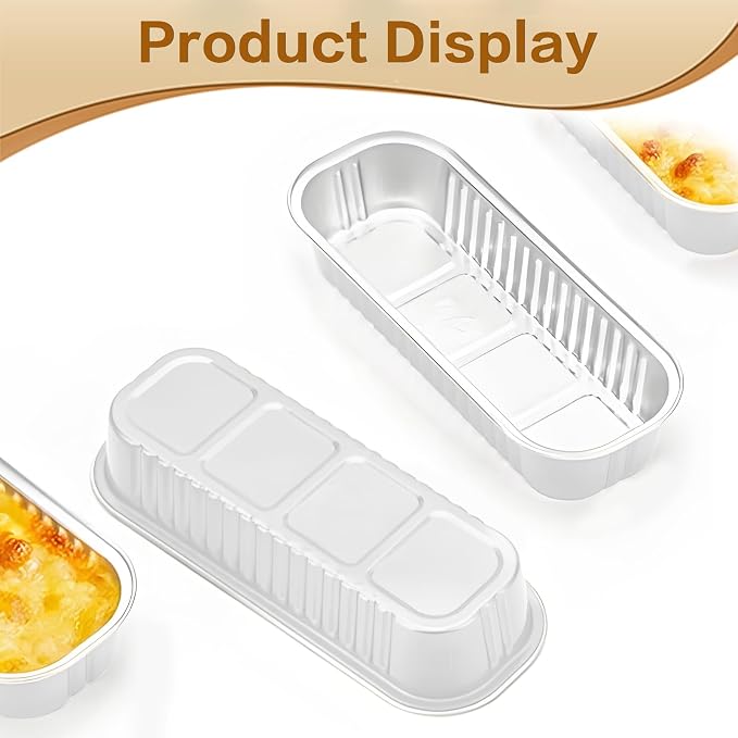 Mini Cake Pans With Lids And Spoons 50 Pack,6.8 oz Rectangle Mini individual Loaf Pans, Disposable Aluminum Foil Small Baking Cups Tins, Baking Containers for Xmas, Party and Picnics (White)