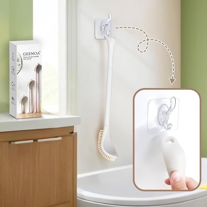New Foot Brush & Foot File Set(2PCS), 3-in-1 Foot Scrubber in Shower, 10.2’’-27.5’’Adjustable Long Handle Foot Scrub Brush and Upgrade Foot File Callus Remover, Gift-Box Packed(White Set)
