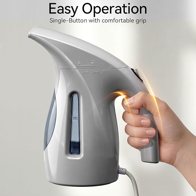 HiLIFE Steamer for Clothes, Portable Handheld Garment Wrinkle Remover, 240ml Big Capacity, 700W, Strong Penetrating Steam, for Home, Office and Travel, ONLY FOR 120V, Silver Gray