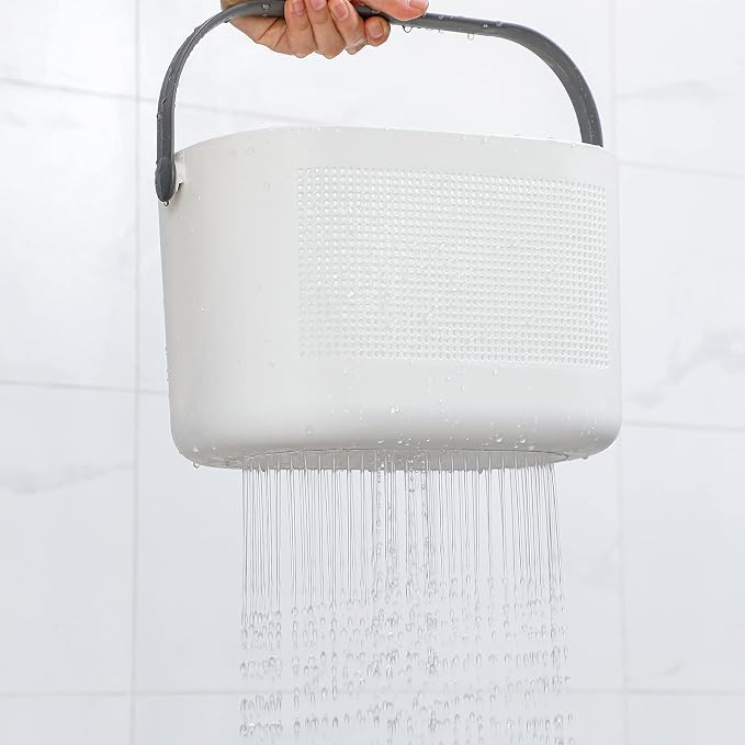 Plastic Protable Shower Caddy Basket, Storage Organizer with Handle, Grey | Bottom Drain Holes, Keep Dry, Sturdy and Durable, Easy to Carry for Bathroom, Kitchen, Dorm Room, RV, College
