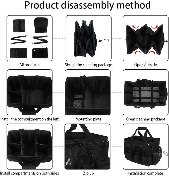Compact Wearable Cleaning Supplie Bag with Handle Shoulder Straps | Black Cleaner Caddy, Nylon Wear Resistant & Durable, Multiple Pockets Well Organized for Housekeepers, Horse, Cleaners