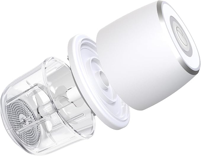 Electric Mini Garlic Chopper, Mini Food Chopper & 350ml Portable Cordless USB Rechargeable Garlic Chopper, Best Mini Chopper for Onion, Herb, Nut, Easy to Clean Glass Container (White)