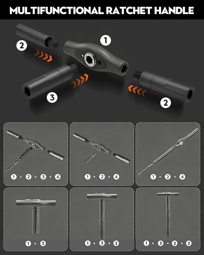 Saker 42-in-1 Magnetic Screwdriver Kit with T Handle Multi-Bit Ratchet Screwdriver Set Gifts for Father, Dad, Home, Computer, Bicycle, Furniture, DIY Dark Grey