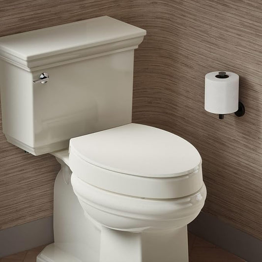 KOHLER 25875-96 Hyten 3" Height, Elevated Soft Close Elongated Toilet Seat, Contoured Seat with Grip-Tight Bumpers, Quick-Attach Hardware, No Slam Toilet Seat, Biscuit (Pack of 2)