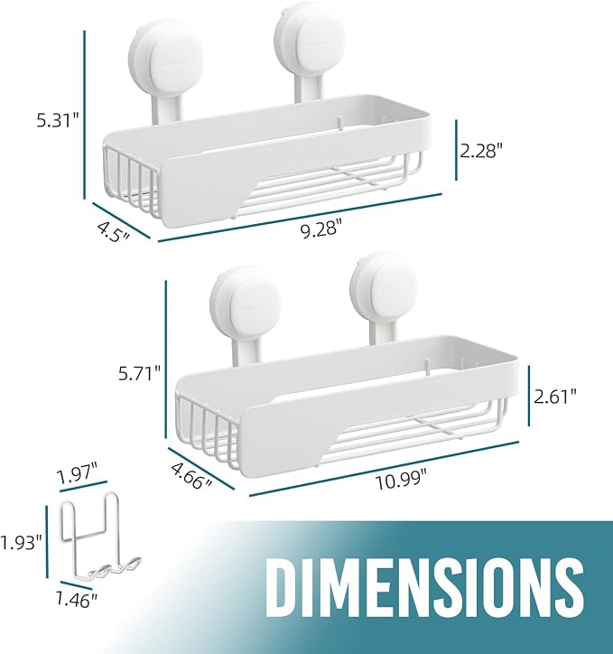 TAILI Shower Caddy Suction Cup Stainless Steel Rustproof Shower Shelves, No Drilling Wall Mounted Basket, Upgraded Removable Suction Cup Bathroom,Visible indicator White 2pack
