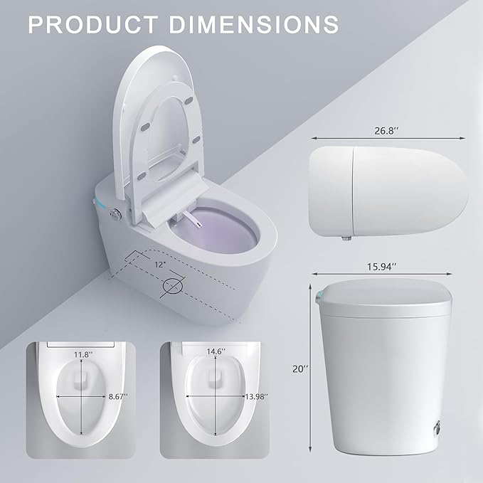Smart Toilet with Bidet Built In, One-Piece Electric Tank Toilet with Auto Open & Close Lid, Dual Flush 1.28 GPF, Heated Seat, Remote Control, Foam Shield, Warm Air Dryer & Temp Display