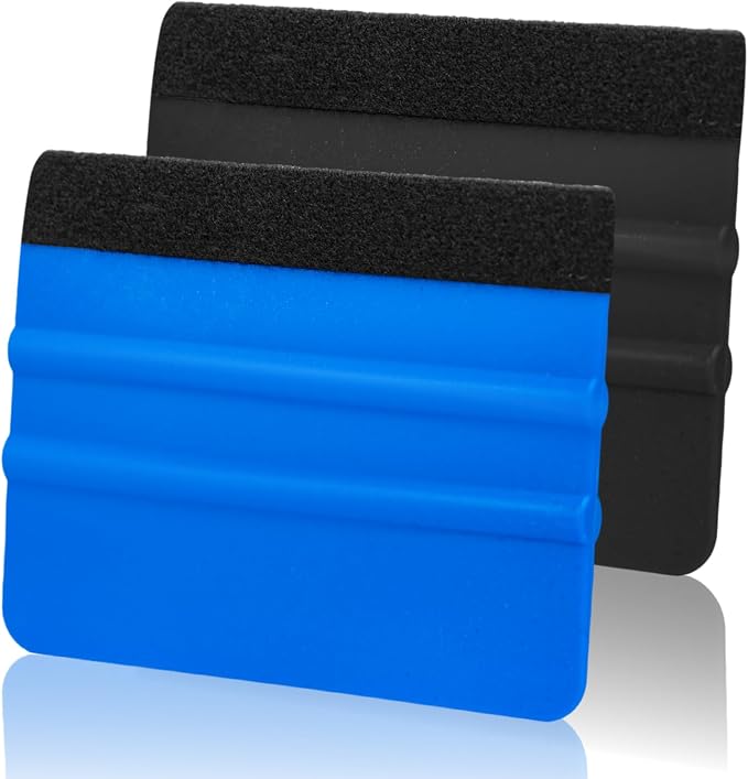 AMZDEPOT Squeegee for Vinyl, 4 Inch, Black and Dark Blue, 2 Pcs | Extra 2 Felt Replacements, Car Wrap, Craft Sign Making, DIY Crafting, Window