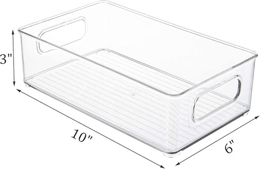 Kingrol 6 Pack Plastic Storage Bins for Pantry, Refrigerator, Countertop, Cabinet Organization, Stackable Food Storage Organizer with Handles, BPA Free, 10 x 6 x 3 Inch