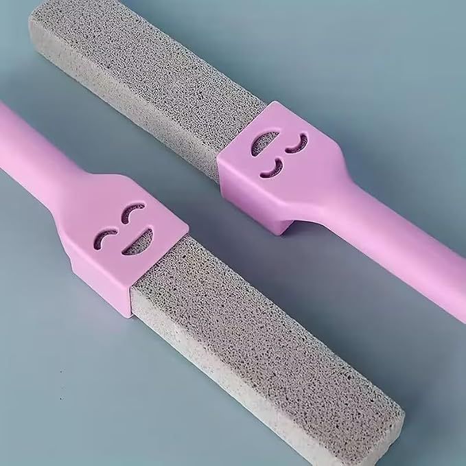 Pumice Stone Scrubber with Handle, 3 Pack, Pink, 26.5 cm | Toilet Bowl Cleaner, Bathroom Tiles & Sink, Smiley Face Handle, Replaceable Stone Head, Hanging Loop Design