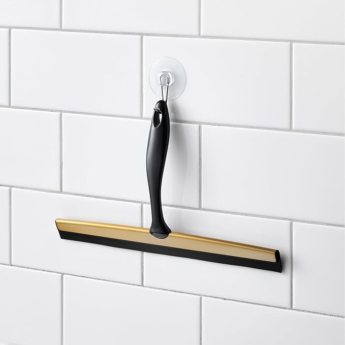 iDesign Bathroom Shower Squeegee, Black/Soft Brass | Wall Hook Included