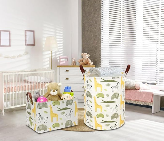 NTAOHAMPER Rectangular Green Storage Basket,Collapsible Gift Basket with Handles,Kids Toys/Books Box,Room Decor(Green Animal)