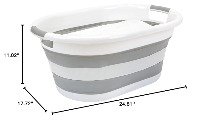 Laundry 360 Collapsible Laundry Basket | Portable | Space Saver Storage | 27 Liter Capacity | Store Under the Bed or Closet | Good for Kids | Dorm | Bedroom | Large | White/Grey
