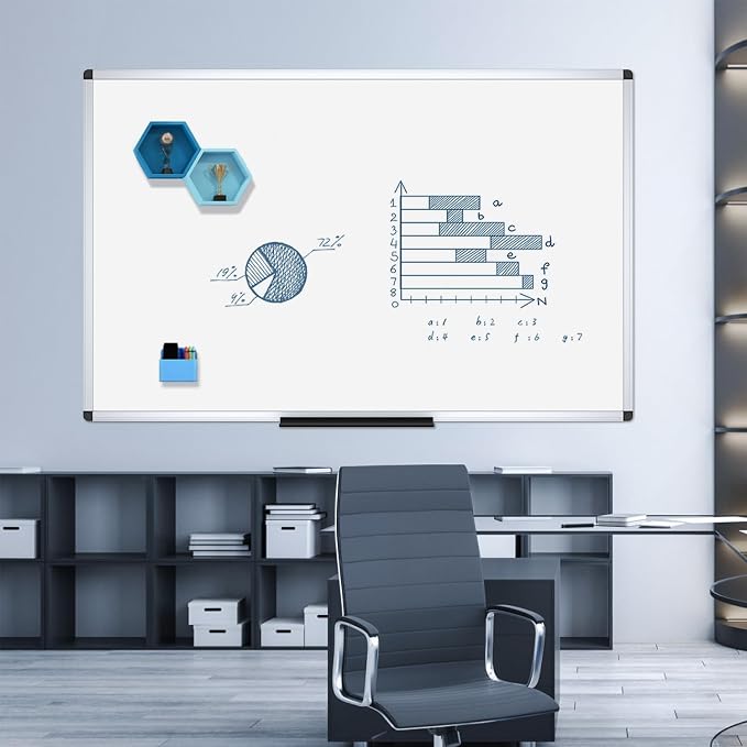 VIZ-PRO Dry Erase Board, 96" x 40" Large Magnetic Whiteboard for Wall | Silver Aluminum Frame, with Marker Tray, for School Office and Home