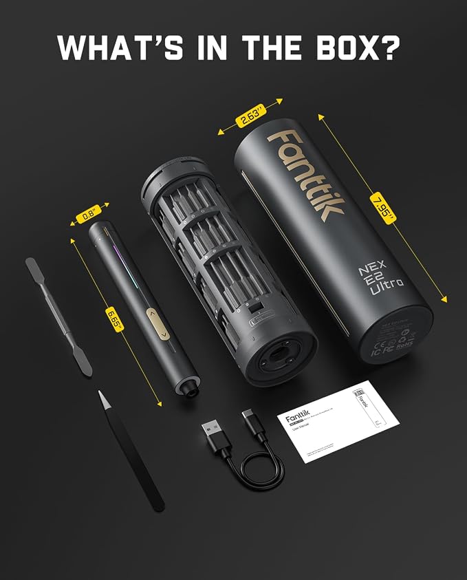 Fanttik E2 Ultra Electric Screwdriver, Precision Screwdriver Set (Grey) | 50 Magnetic Bits, 5/32''Hex Shank, 0.6N.m, RevoStor Magnetic Storage, Repair Kit for PC, Phone, 3D Printer, RC Cars, Drone