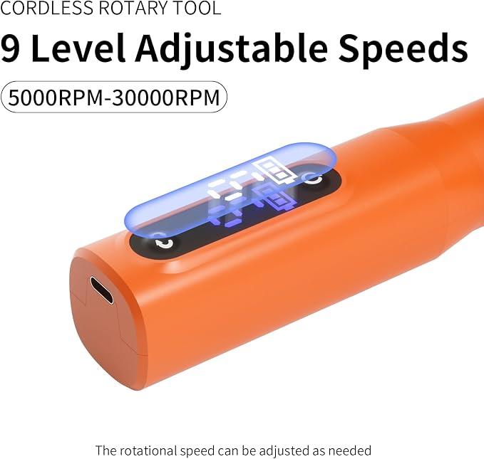Cordless Rotary Tool Kit - 9-Speed Adjustable with USB Charging | Multi-Purpose Engraving Pen for Sanding, Polishing, Drilling & DIY Crafts | Includes 3D Printing Accessories (Orange with Light)