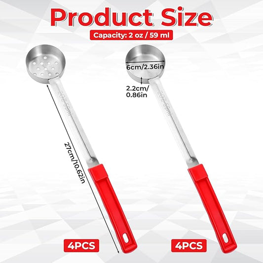 8 Pcs 2 OZ Portion Control Serving Spoons, Solid and Slotted Stainless Steel Ladle Spoon, Food Measuring Utensils for Weight Watchers, Buffets, Parties