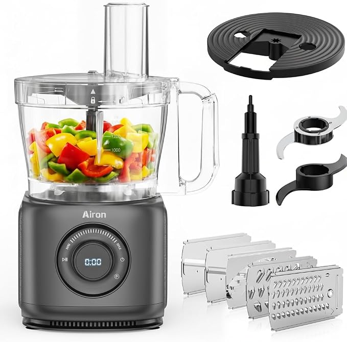 7-in-1 Professional Food Processor, 1000W Powerful Electric Vegetable Chopper, 14-Cup XL Bowl, Large Feed Chute, Cheese Shredding, Meat Chopping, Shredding and Slicing, Mixing and Doughing, Gray