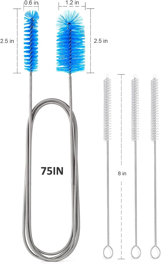 Flexible Drain Brush,75 Inch Long Straw Cleaner Brush and 3 Pcs of 8 inch Straw Brush,Nylon Cleaner Double Ended Elastic Hose Pipe(Blue)